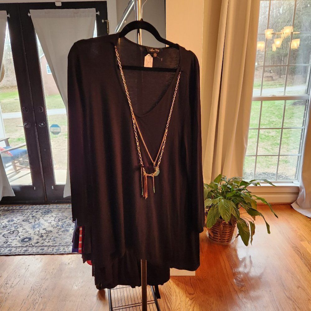 Black tunic with attached necklace